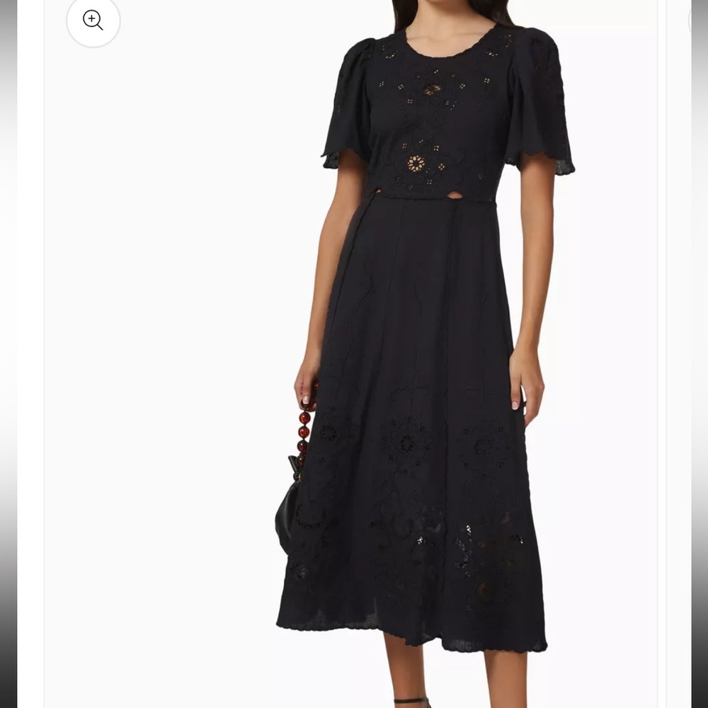 Sea New York Kiara Eyelet Black Embroidered Midi Dress size S